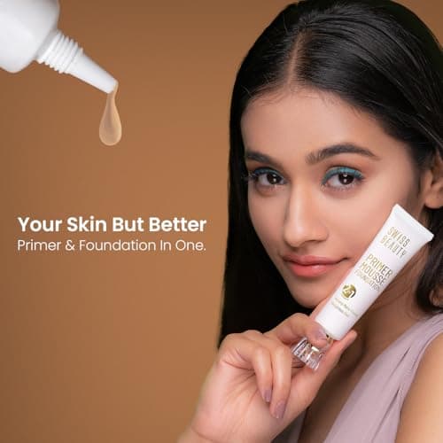 Swiss Beauty Primer Mousse Foundation Weightless Smooth & Velvet Touch, Matte Finish, Face MakeUp, White, 30ml 4