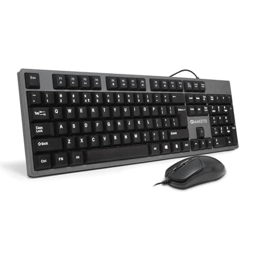 Amkette Lexus Neo Keyboard Mouse Combo Wired for Laptops, PCs, & USB-Compatible Devices | UV-Coated, Long-Lasting, Anti-Fade Keys | Spill-Resistant Design | Multimedia Keys | Comfortable Typing (Grey)