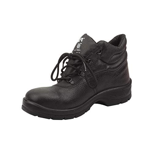 Tiger Men's Leather Leopard High Ankle with Steel Toe Safety Shoes (Black, Size 9 UK ) 2