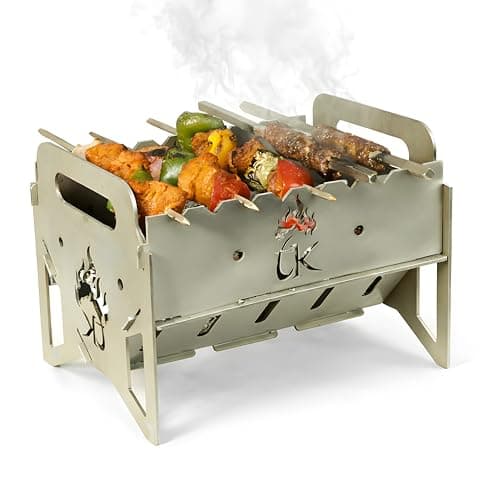 TK GRILL Portable Charcoal Barbecue Grill | Heavy Duty MS Steel BBQ Grill for Camping, Picnic, Garden, Terrace & Home | Easy Self-Assembly | 6 Skewers | Large |14 inch