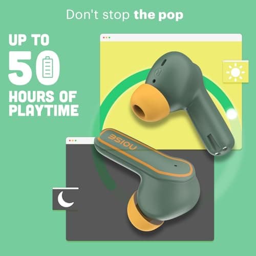 Noise Pop Buds Truly Wireless Earbuds with 50H of Playtime, Quad Mic with ENC, Instacharge(10 Min=150 Min) Bluetooth V5.3(Forest Pop) True Wireless 4