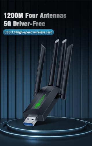WISTAR USB Adapter, 1200Mbps Dongle USB 3.0 Dual Band 5G 2.4G, Network Adapter for Desktop Laptop PC, Dual 5dBi Antennas, Supports 2