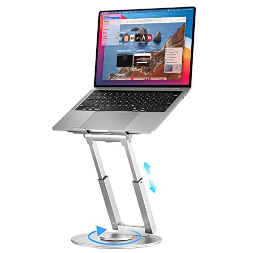 proffisy Laptop Stand for Desk Sitting/Standing Laptop Riser with 360 Degree Rotation Height Adjustable up to 18.9-inch Ergonomic Aluminum Laptop Holder, Silver