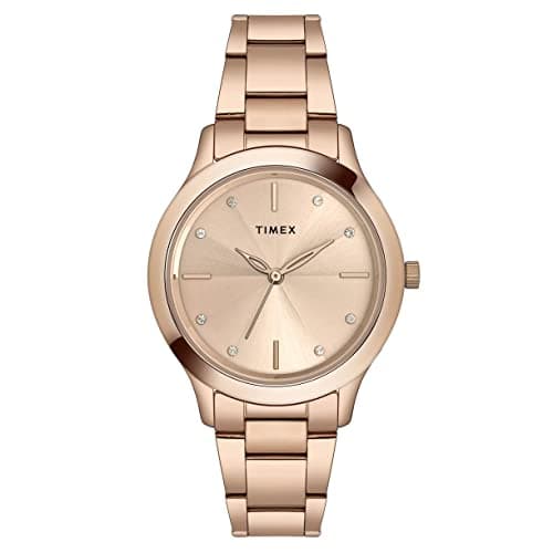 TIMEX Analog Watch for Women with Pink Round Dial & Rose Gold Stainless Steel Bracelet Band Water Resistant Women's Wrist Watches - TWEL98SMU07