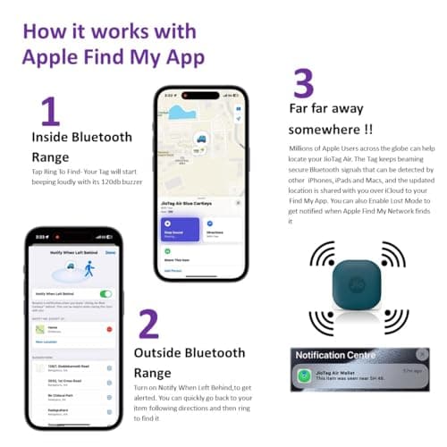 JioTag Air for iOS (Blue) Worldwide Tracker, Pair with Apple Find My app for keys, luggage, bikes, purses etc. inside & outside Bluetooth range, No SIM/subscriptions required, 1+1 year battery, 120 dB 5