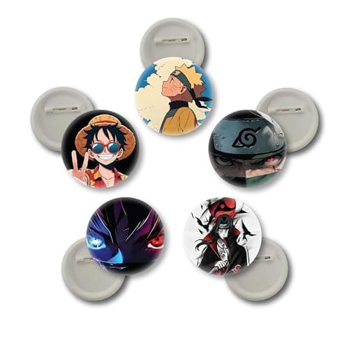 D2C 58mm Anime Ninja Theme Button Badges Pack of 5 Gloss Finish Collectible Pin-Back Buttons for Bags Jackets T-Shirts Gift