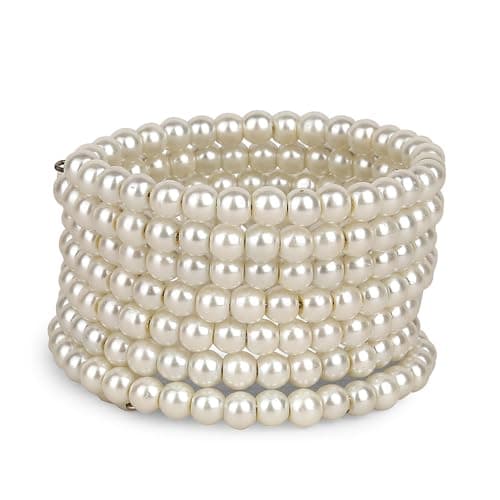 Wide Pearl Bracelet, Elastic Multi-Row Design, Cream White Faux Pearls, Fashion Jewellery 3