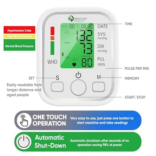 D MEDICARE Digital Blood Pressure Monitor Machine for Home Use | 3-Color Display, WHO Indicator, Voice Assistance, One-Touch Operation, Memory Function, Automatic BP & Pulse Monitor | DMBP1-03 2
