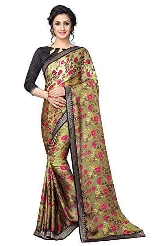 RAJESHWAR FASHION WITH RF Women's Moss Silk Floral Printed Sarees For Women With Jacquard Lace Border & Blouse Piece(A28 GREY_Multicoloured)