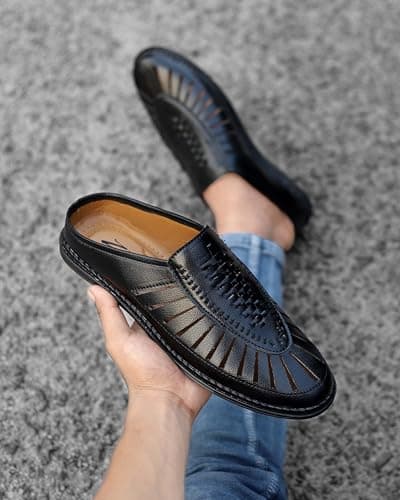 Zixer E7007 Ethnic Wear Wedding Party Half Shoes for Men Mojri Casual Formal Back Open Shoe Casuals for Men Black 3