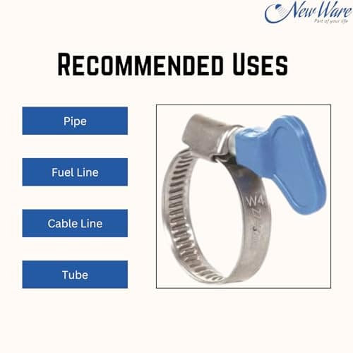 NEW WARE® Adjustable Stainless Steel Hose Clamp 3/4 Inch (12–22mm) | Heavy-Duty Pipe Clamp with Key | Rust-Proof Fastener for Plumbing, Automotive & Mechanical Use | Pack of 4 3