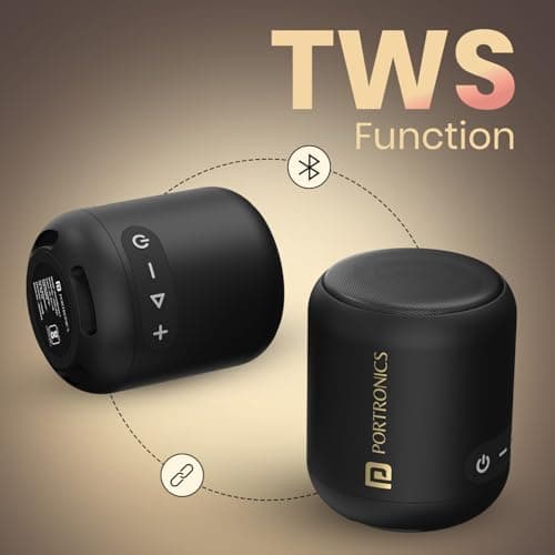 Portronics SoundDrum 1 12W TWS Portable Bluetooth Speaker with Powerful Bass, Bluetooth 5.3V, 360° Surround Sound, USB Drive in, Type C Fast Charging(Black) 5