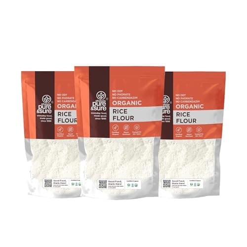 Pure & Sure Organic Rice Flour 1.5KG | 100% Natural Gluten Free Chawal ka Atta, Vegan & Rich in Protein | Certified Organic, Gluten Free & Chakki Ground| 500gm each (Pack of 3)