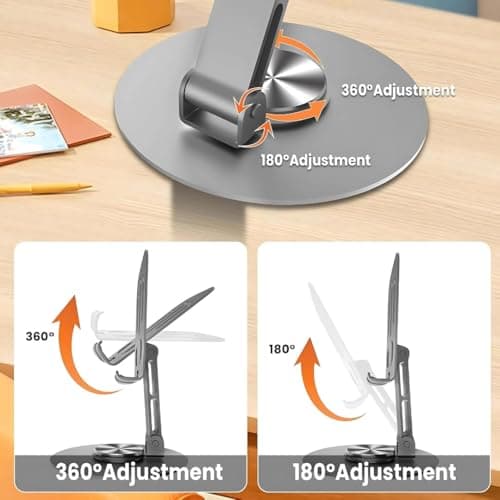 GizmoGrid 360 Rotatable & Foldable Tablet Stand Mobile Stand & for Kindle, ipad, Stable Base | Adjustment of Height & Angle, for Classes, Calls, Gaming & Videos- Made in India (Spinova 360° BL) 4