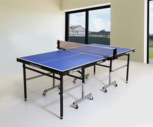 GYMNCO Mini Wood Table Tennis Table (6x3 ft) with Wheel (Laminated Top 18 mm + 2 TT Racket & Balls 2