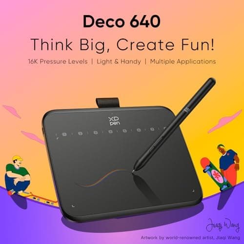 XPPen Deco 640 Graphics Drawing Pen Tablet 6x4 inches with 16384 Levels Pressure Sensitivity, 8 Soft Shortcut Keys, Battery Free Stylus, Android Support, Black 3