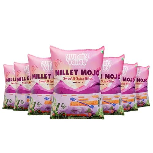 Yummy Valley Millet Snacks Sweet & Spicy Bites - (Pack of 8) Not Fried, No Added Preservatives | Healthy Ready to Eat | No Maida, No Palm Oil | Gluten Free, Guilt Free