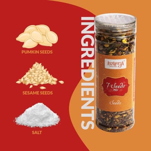 Avarya 7 Seeds Mix 200 Gms | Pumpkin Seeds, Sunflower Seeds, Watermelon Seeds, Flax Seeds, Chia Seeds, Sesame Seeds, Soy Nuts | Roasted & Salted | Superfood Blend | High in Fibre | Pack of 1 3