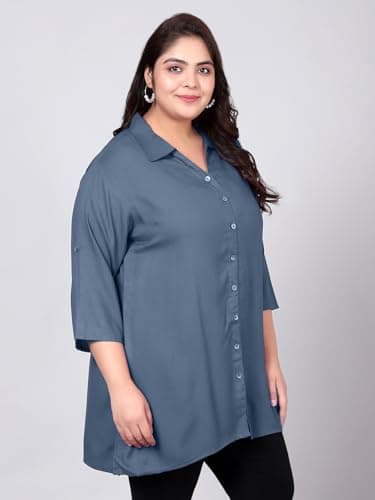 Indietoga Women's Plus Size Casual Rayon Longline Shirt (P10001563_Grey Solid_7XL) 4