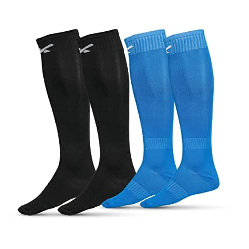 Vector X Blastic Stockings | Polyester Stretchable Material | Knee Length | Unisex | Pack of 2 Pair (Black-Blue, Senior)