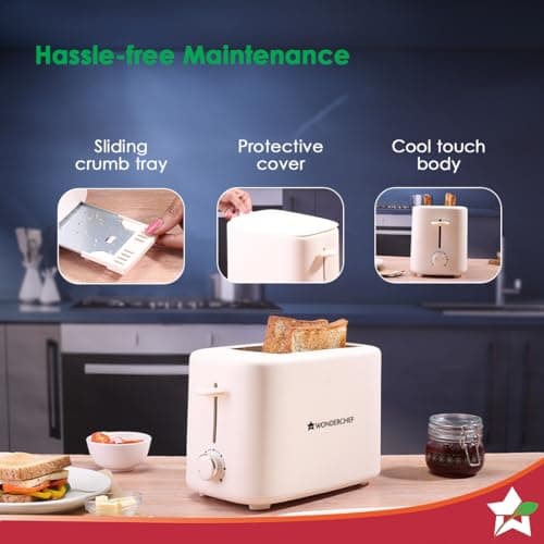 Wonderchef Bellagio 2-Slice Pop-up Toaster with Lid Cover | 800 Watt | 2 Bread Slice | 7- Level Browning Controls|Wide Bread Slots| Auto Shut Off | Easy to Clean| White| 2 Year Warranty 5