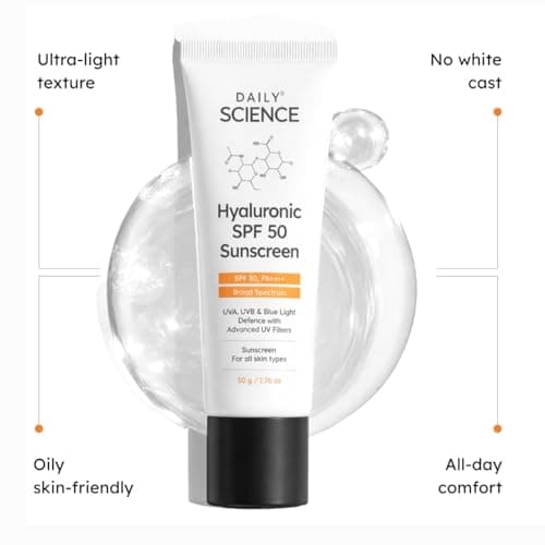 Daily Science Hyaluronic Sunscreen SPF 50 PA++++ In-Vivo Tested | Lightweight, Matte & No White Cast | Sunscreen SPF 50 For Oily Skin, Sensitive, Dry & Combination Skin | For Women & Men | 50 g 3