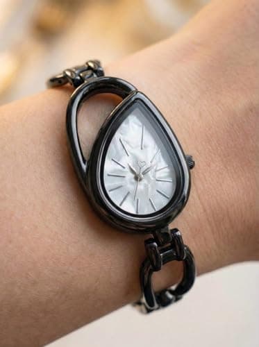 styledose Luxury Teardrop-Shaped Women’s Dress Watch Analog Watch for Women –Wrist Watches for Women's & Girls&Ladies (Black-White) 4