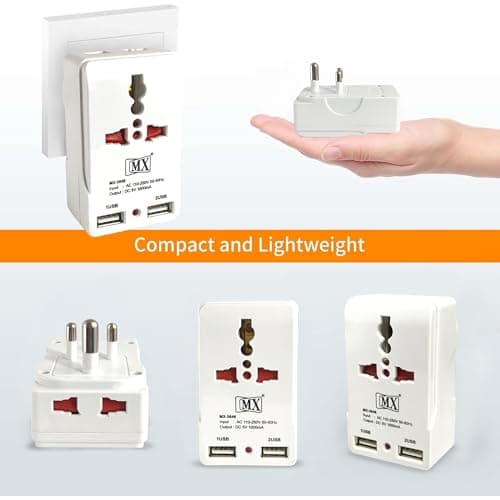 MX Travel Adapter With USB Port, Multi Plug Socket Charger for UK/USA to India Conversion, 2 & 3 Pin Mobile Converter 4
