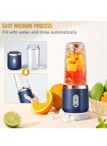 Portable Blender with 6 Blades, USB Rechargeable, 1500mAh Battery, Powerful Blending Modes, Mini Smoothie and Juice Maker, (Multicolour) 4