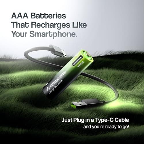 Ambrane AAA Type C Rechargeable Batteries, Pack of 2, 740mAh Lithium Ion Battery, Charge with Any Type C Cable & Adapter, No Separate Charger Required, Save Environment & Money (Reneo, Green) 2