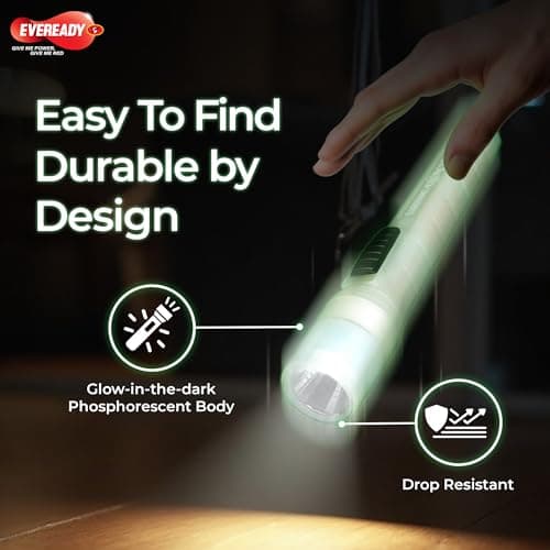 EVEREADY DL43 Neoglo, 1W Emergency Torch, Eveready’s 1st Glow-in-The-Dark Flashlight, Durable ABS Phosphorescent Body, Bright White LED, Powered by 3xAA Eveready Batteries (Included) 4