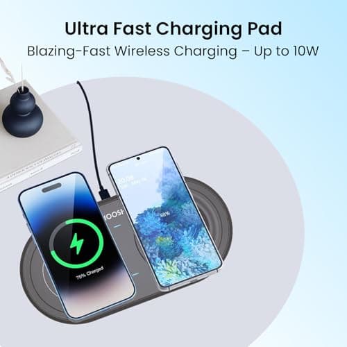 MOOSH Quick Charge Dual Wireless Charging Pad 25W Qi-Certified Charger Pad for Smart Phones Charge While Listening to Music, Streaming Videos, & Video Calls (Black) 5