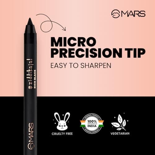 MARS Ziddi Kajal Pencil upto 12 Hours Long Stay Kajal | Rich Black Pigmentation | Smudgeproof & Water Resistance | Effortless One Swipe Application (1.4gm) Black) 4