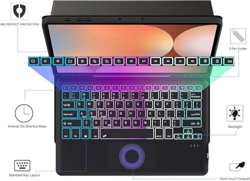 JUQITECH Keyboard Case Compatible with Samsung Galaxy Tab S10 Plus/S9 Plus/S9 FE Plus/S8 Plus/S7 Plus/S7 FE 12.4 Inch, Backlit Smart Touchpad 2