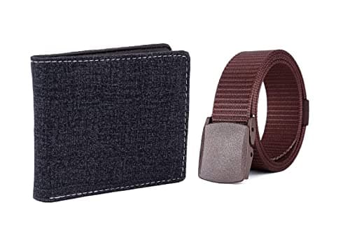 Mundkar Nylon Belt & Denim wallet combo Gift Set. (Blue wallet - Brown Belt)