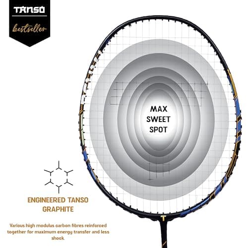 TANSO Arashi 2.0 Full Graphite Ultra Light Weight Carbon Fibre Strung Badminton Racket with Free Full Racquet Cover (77 Grams, 32 Lbs Tension, Strung with Premium Strings) (Blue) 4