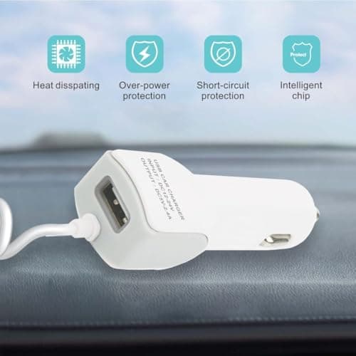 NAYRA 4-in-1 Fast Car Charger, 3.4A High-Speed Charging, Universal Compatibility, Built-in Coiled Cable + 4 Charging Cables (Type-C, Lightning, Micro,Micro USB) 4