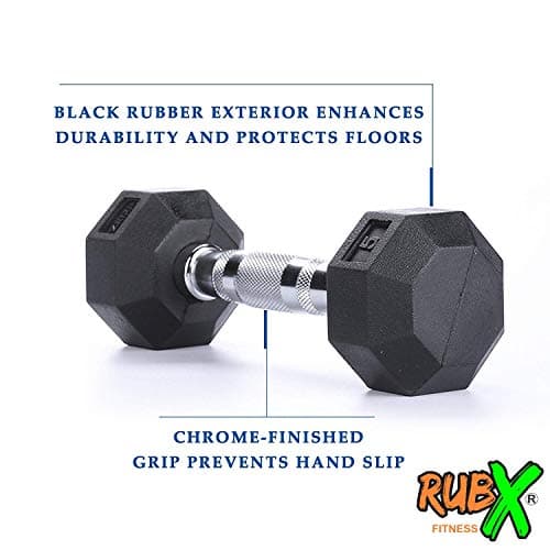 RUBX Rubber Coated Professional Exercise Hex Dumbbells (Pack of Two) 7.5 Kg x 2pc (Total = 15 kg) 5