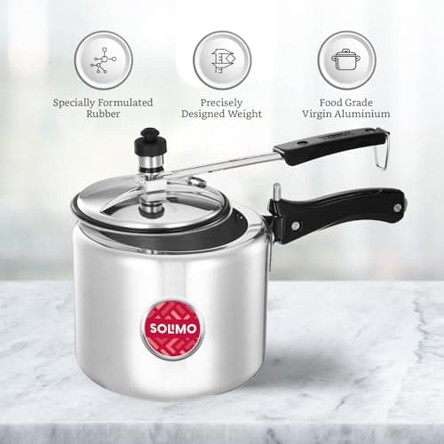 Amazon Brand - Solimo - Sleek Induction Bottom Aluminium Pressure Cooker - 3 Liter (Inner Lid), Silver 2