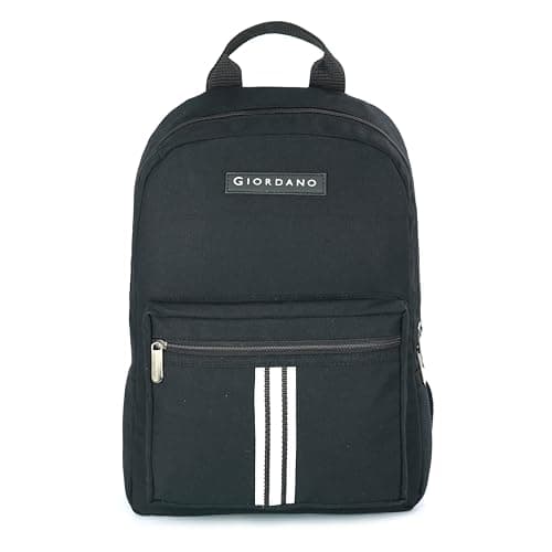 Giordano Unisex Stylish Canvas 20L, 14 inch Laptop Backpack for Men & Women | Durable & Lightweight | Padded Adjustable Shoulder Strap | Perfect for College, Work & Travel | BLACK