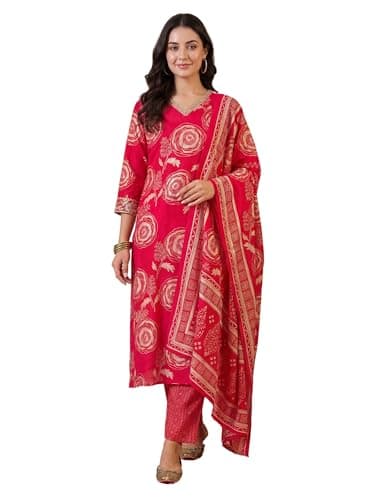 INDO ERA Women's Black Pure Cotton Floral Printed Flared Fusion Kurta & Pant Set