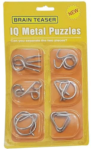 RVM Toys Set of 6 in 1 Metal Puzzle Brain Teaser Challenge Set IQ Busters Intellectual Toy for Kids and Adult Design Orange