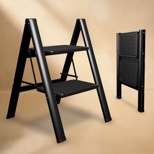 Lifelong 2 Steps Steel Ladder for Home, Foldable & Portable Stairs, Versatile Use for Kitchen, Bathroom & Office Foot Stool - Multipurpose Two Step Stool with 150 Kg Capacity (LLSLS02, Black)