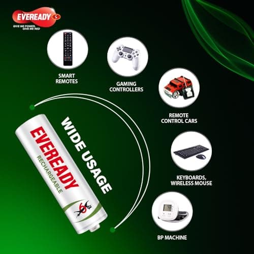 Eveready AA Rechargeable Battery | 1000 Series | Pack of 2 | Durable & Cost Effective | Low Discharge Mechanism | Ideal for High Drain Devices | 1.2V | India’s No.1 Battery Brand 4