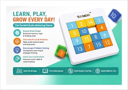 TOYNEXA Number Sliding Magnetic Puzzle 4x4 | Toys for 6-10 Years Old Boys & Girls | 15-Blocks Brain Teaser Puzzle Game for Kids | Educational, Learning, Activity Toy for Return & Birthday Gifts 3