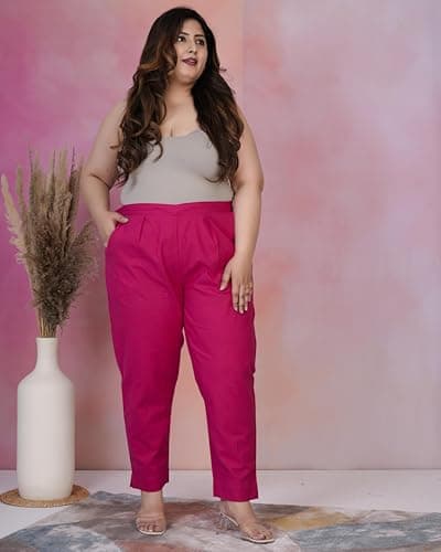 Women's Plus Size Cotton Trousers – 2 Deep Pockets, Half Elastic Waist, Comfortable Fit 4