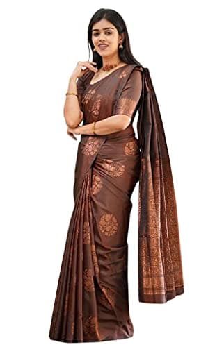 Yashika Women's Banarasi Cotton Silk Jacquard Saree (MUDRA Brown