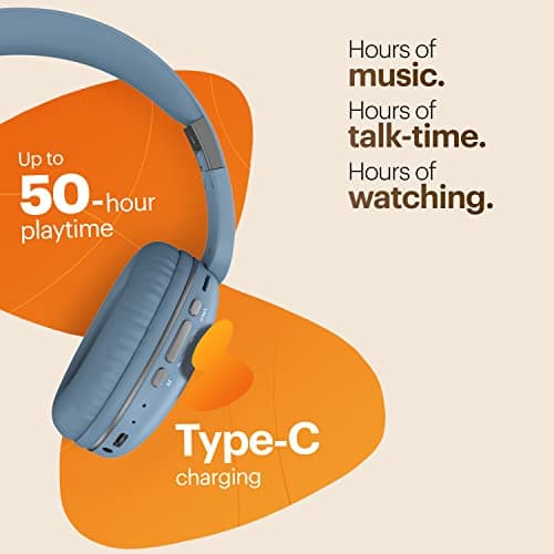 Noise Two Wireless On Ear Headphones with 50 Hours Playtime, Low Latency(up to 45ms), 4 Play Modes, Dual Pairing, BT v5.3 (Serene Blue) 3