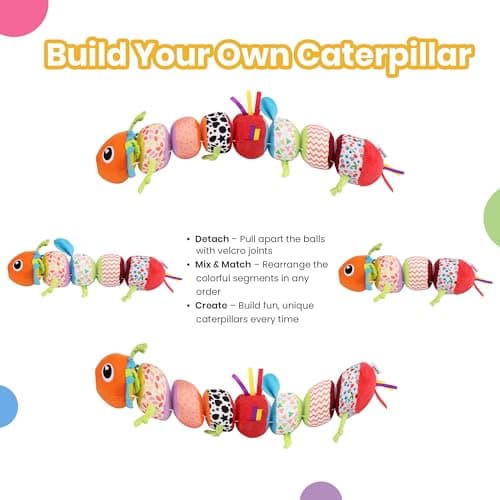 Nuluv Activity Caterpillar Baby Toy, Sensory Rattle and Crinkle Sound, BPA and PVC Free, Soft, Colorful Developmental Toy for 3+ Months, Mix and Match Play for Learning and Motor Skills 5