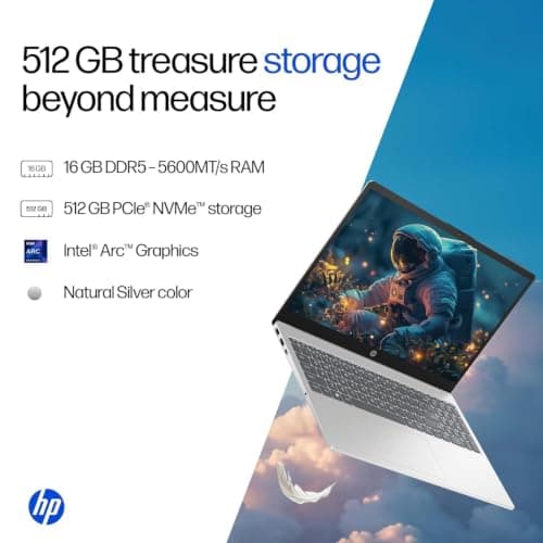HP 14 Laptop, Intel Core Ultra 7 155H (16GB DDR5, 512GB SSD) FHD, Anti-Glare, Micro-Edge, 14''/35.6cm, Win11, M365 Basic(1yr)* Office24, Silver, 1.4kg, EP1151TU, Backlit, HD Camera w/Shutter 3